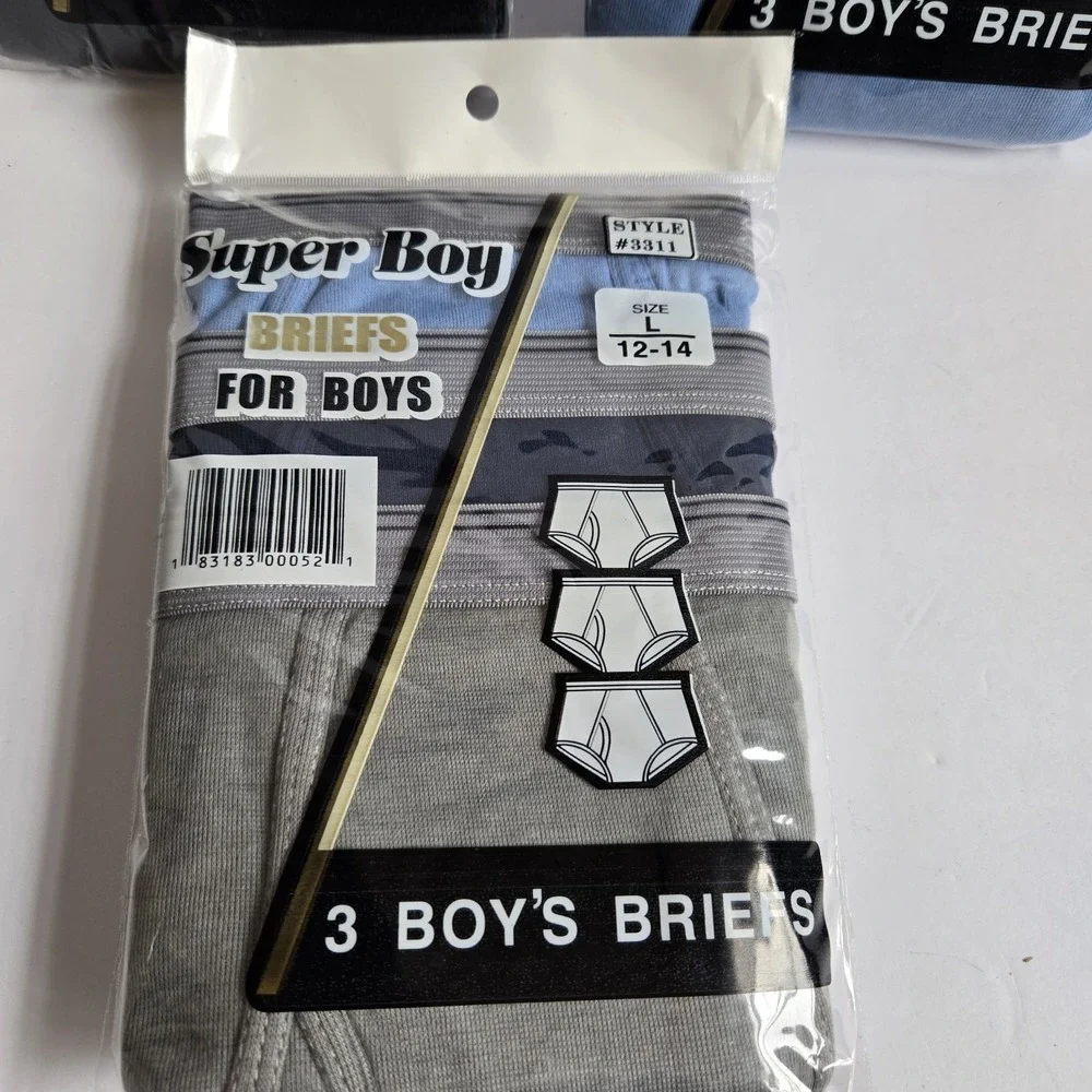 NEW Lot Of 3 3-packs Boys BRIEFS‎ Size LARGE 12-14 Assorted Colors Super Boy